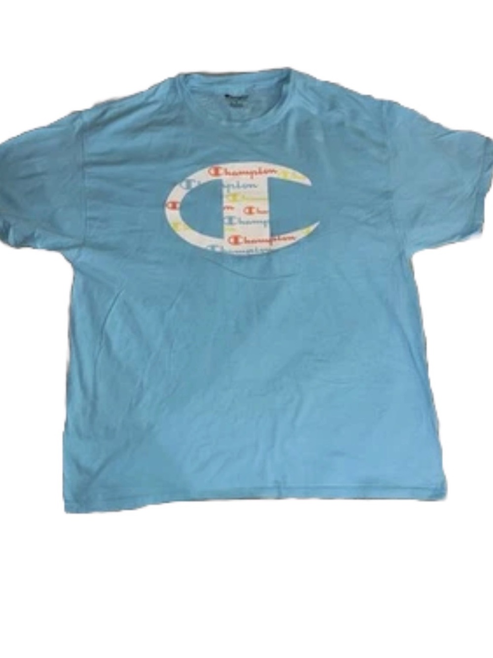 Champion Sky Blue Logo T-Shirt with Multicolor Emblem